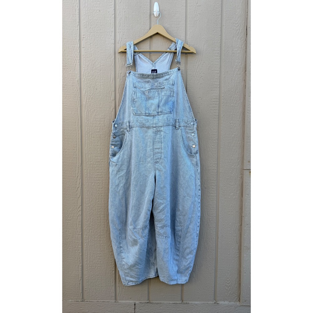Gap XL Denim Overalls Hickory Stripe Cotton Lyocell Relaxed Workwear